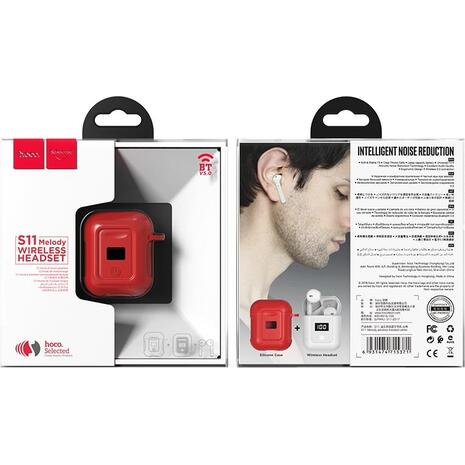 Ακουστικά Bluetooth Hoco S11 Melody Earbud λευκά με κόκκινη θήκη